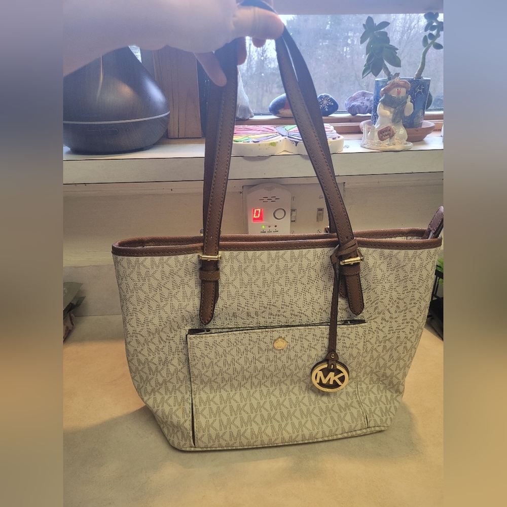 Michael Kors Womens Purse White/brown Tote